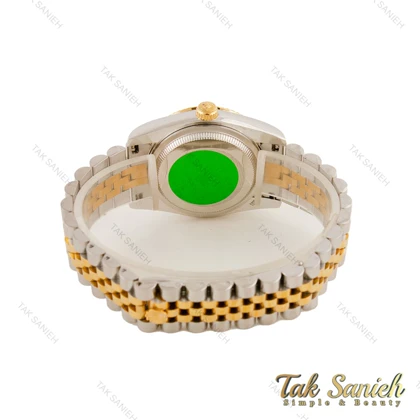 ساعت رولکس دیت جاست مردانه دورنگ طلایی صفحه مشکی Rolex-3634-G