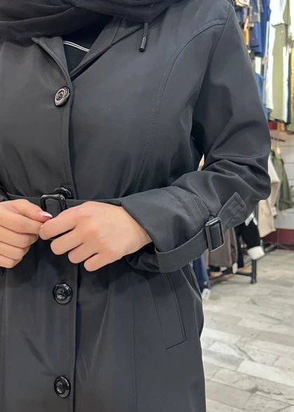 بارانی بلند زنانه مدل دو رنگ جنس سانتانا گرم بالا