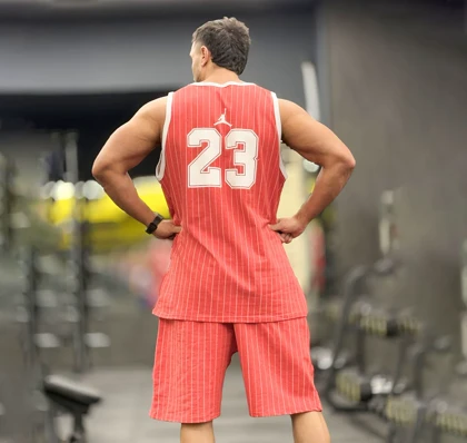 ست ورزشی بسکتبالی لس آنجلس (Los Angeles) نخ پنبه گلکسی و چاپ زول (قرمز و آبی)