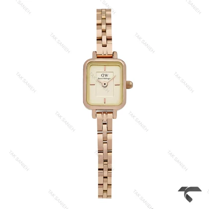 ساعت DW کوادرو مینی زنانه رزگلد صفحه نباتی بندفلزی DW-10698-L