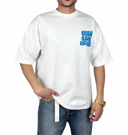 تیشرت آستین کوتاه مردانه سفید با چاپ پفکی