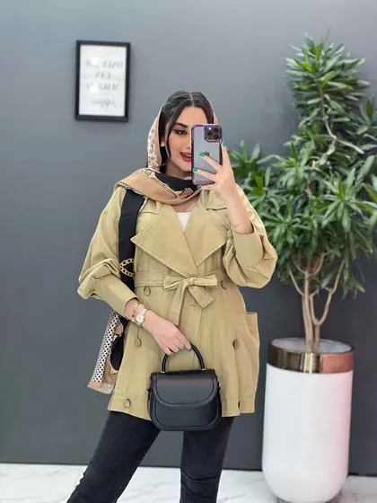 مانتو لینن آستین پیله دکمه چوبی