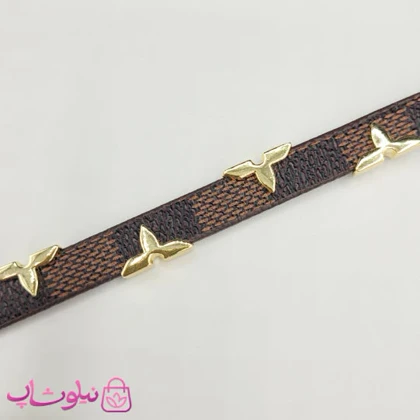دستبند زنانه لویی ویتون مدل چرم استیل قهوه ای تیره طرحدار کد 500