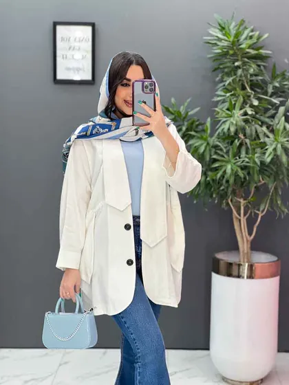 مانتو یقه کراواتی جیب پاگن دار
