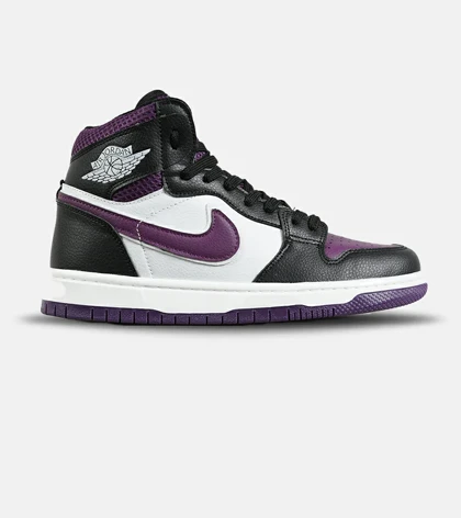 کفش کتانی ساق‌دار مردانه و زنانه مشکی سفید بنفش NIKE jordan 1 مدل 7981