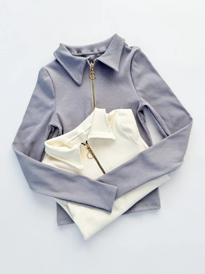 بلوز کبریتی یقه انگلیسی نیم زیپ