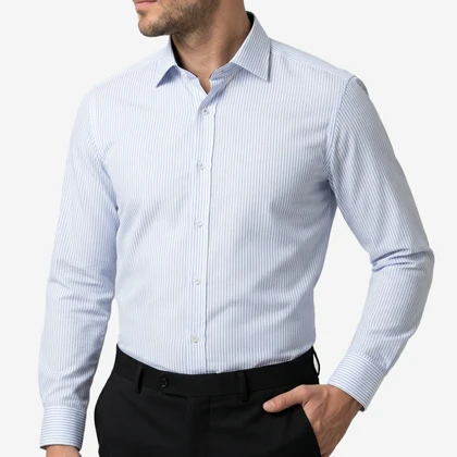 پیراهن مردانه راه راه ونیز یقه خرجکار دار 041189 پلاتین