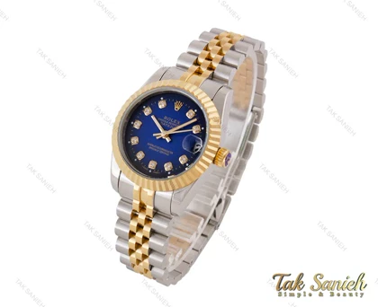 ساعت رولکس زنانه دورنگ طلایی صفحه سرمه ای Rolex-5048-S-L