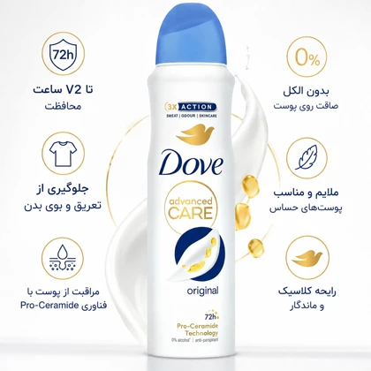 اسپری ضد تعریق زنانه داو Dove مدل Advanced Care Original 72h حجم 150ml