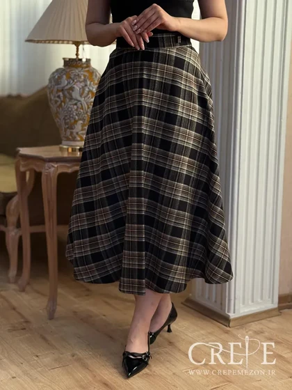 دامن کلوش کشمیر چهارخونه قد 87