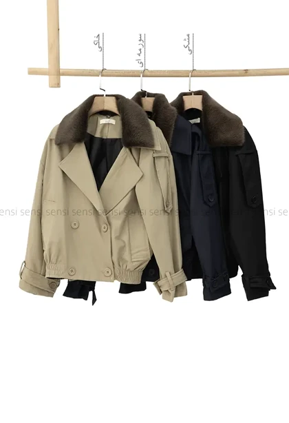 ترنچ کت سانتانا یقه پوست کد1004660