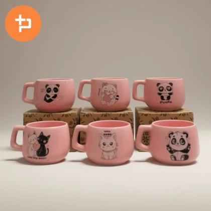 ماگ سرامیکی صورتی طرحدار