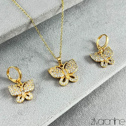 نیم ست پروانه تمام نگین 10190