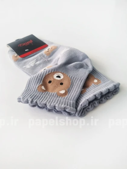 جوراب نیم ساق نخ پنبه طرح خرس و گل