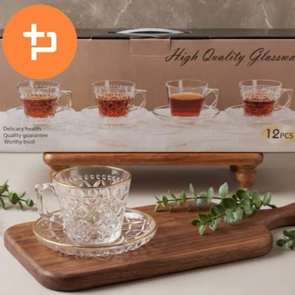 ست فنجان و نعلبکی چای خوری لبه طلایی