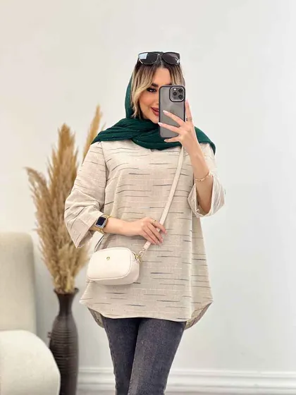 مانتو لینن نچرال یقه دار
