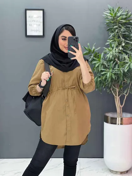 مانتو لینن کمرگت آستین کش