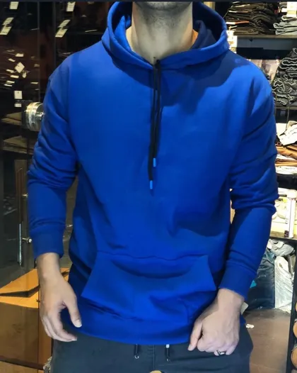 هودی مردانه ساده بیسیک رنگ آبی کاربنی جنس دورس سه نخ