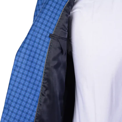 کت تک دو دکمه مردانه چهارخونه آبی