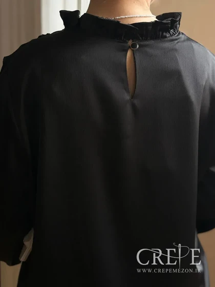 شومیز ساتن سرشانه تور سنگدوزی