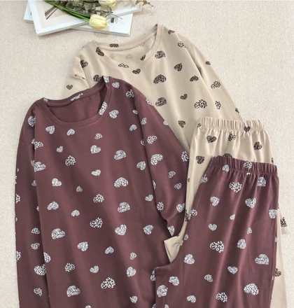 ست تیشرت و شلوار قلب پلنگی زنانه