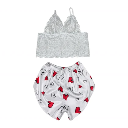 ست نیم‌تنه گیپور و شلوارک طرح قلب 032