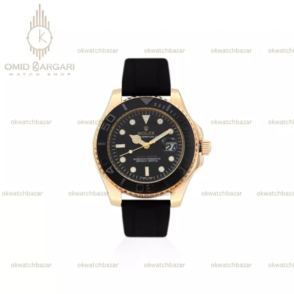 ساعت مچی رولکس یات مستر بند رابر مشکی قاب طلایی Rolex Yacht Master
