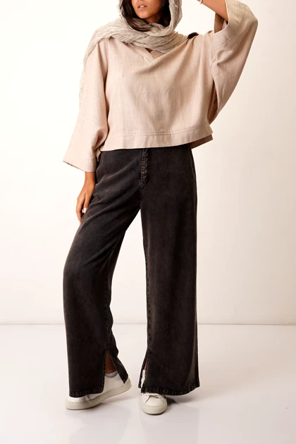 شلوار بغل چاک‌دار کتان زنانه