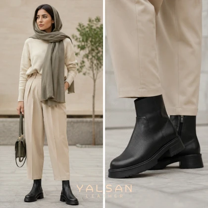 نیم بوت زنانه چرم یلسان مدل لونا کد 688-GN
