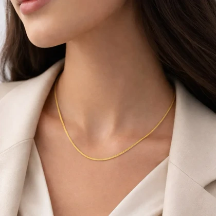 گردنبند زنانه مدل سرپینا فلت طرح زنجیر ماری آینه‌ای مدرن