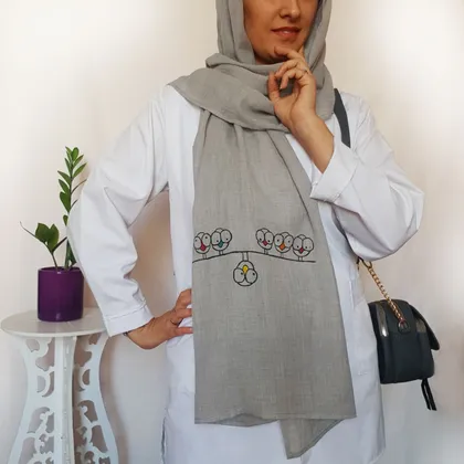 شال طوسی با چاپ گنجشک