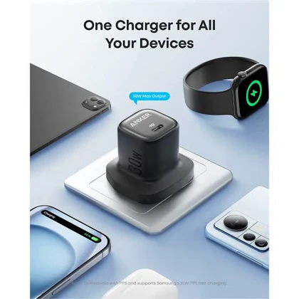 شارژر دیواری انکر مدل A2698 Zolo 30W همراه کابل USB-C به USB-C یک متری