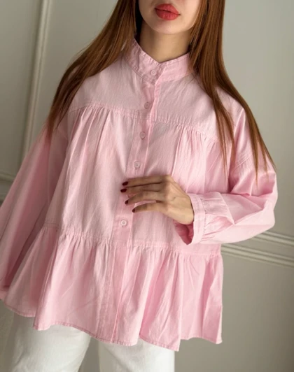 شومیز لینن جلو چین‌دار عروسکی SH-9085