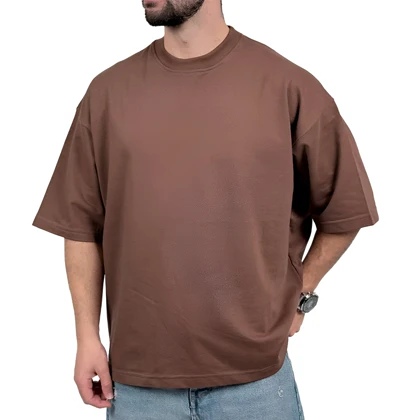 تیشرت ساده آستین کوتاه مردانه قهوه ای مدل پنبه دونخ
