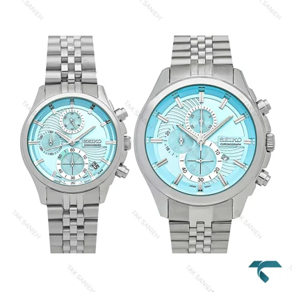 ساعت سیکو ست سه موتوره کورنوگراف نقره ای صفحه تیفانی Seiko-7838-S