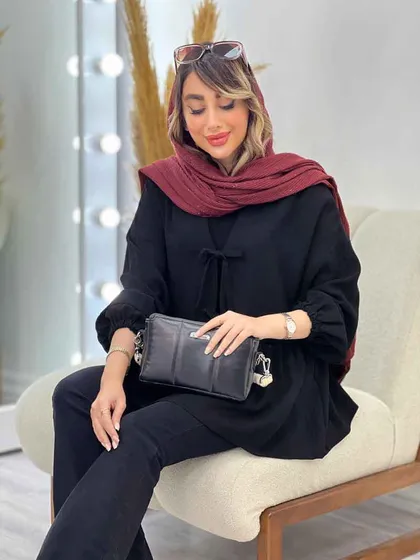 مانتو کمر چین جلو بند دار