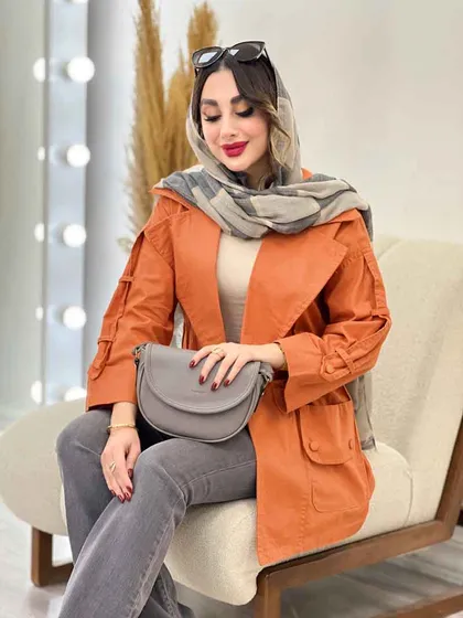 مانتو لینن کمرکش سرجیب دو دکمه