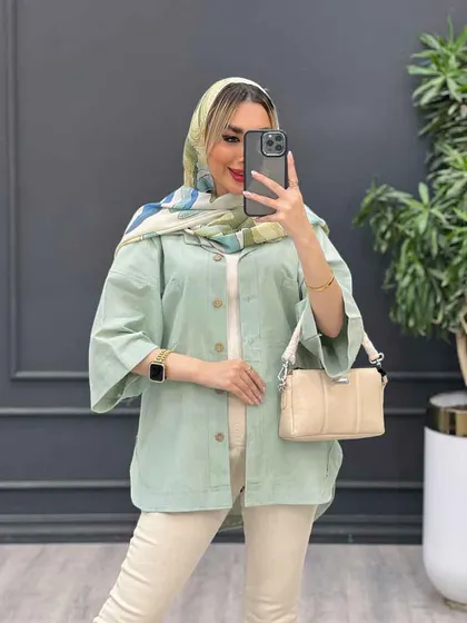 مانتو لینن جیب دکمه
