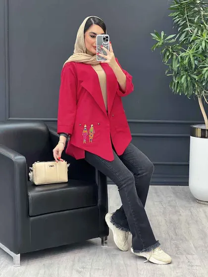 مانتو داکرون جیب گلدوزی بغل چاک