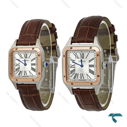 ساعت کارتیه سانتوس دومونت دورنگ رزگلد بند قهوه ای مدیوم Cartier-7913-G