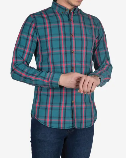 پیراهن چارخونه سبز آبی مردانه- سایز 3XL