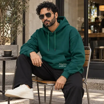 هودی مردانه اورسایز باکسی طرح گلدوزی اسب Modern Fashion سبز تیره پرسیسکا