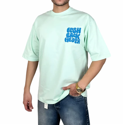 تیشرت آستین کوتاه مردانه سبز پاستلی با چاپ پفکی