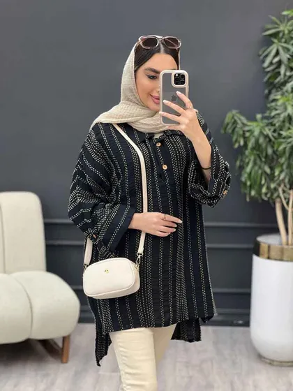 مانتو دوخت دار یقه دو دکمه