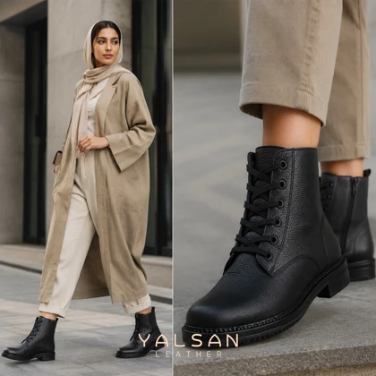 نیم بوت زنانه چرم یلسان مدل ویگور کد 690-GF