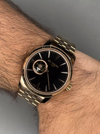 ساعت مچی پتک فیلیپ اوپن هارت بند رزگلد صفحه مشکی Patek Philippe Tourbillon