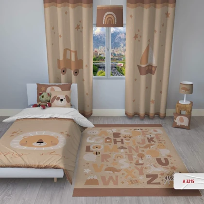 پرده پانچی اتاق کودک برند مینوریا کیدز طرح حیوانات کد p-189
