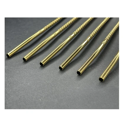 نی شربت استیل طلایی 6عددی بافرچه طرح برگ/p401