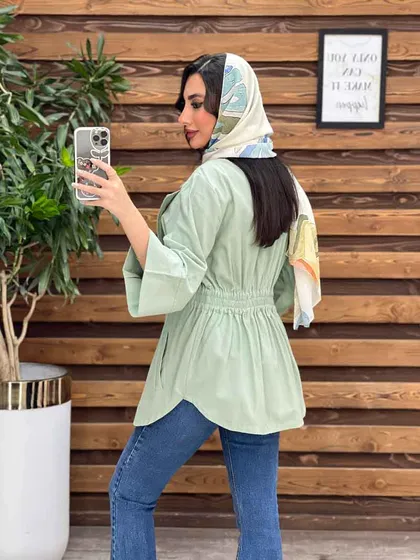 مانتو لینن دو دکمه کمر کش