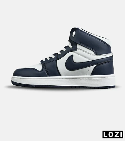 کفش کتانی ساق‌دار مردانه و زنانه سفید سرمه ای NIKE Air Jordan 1 مدل 7694